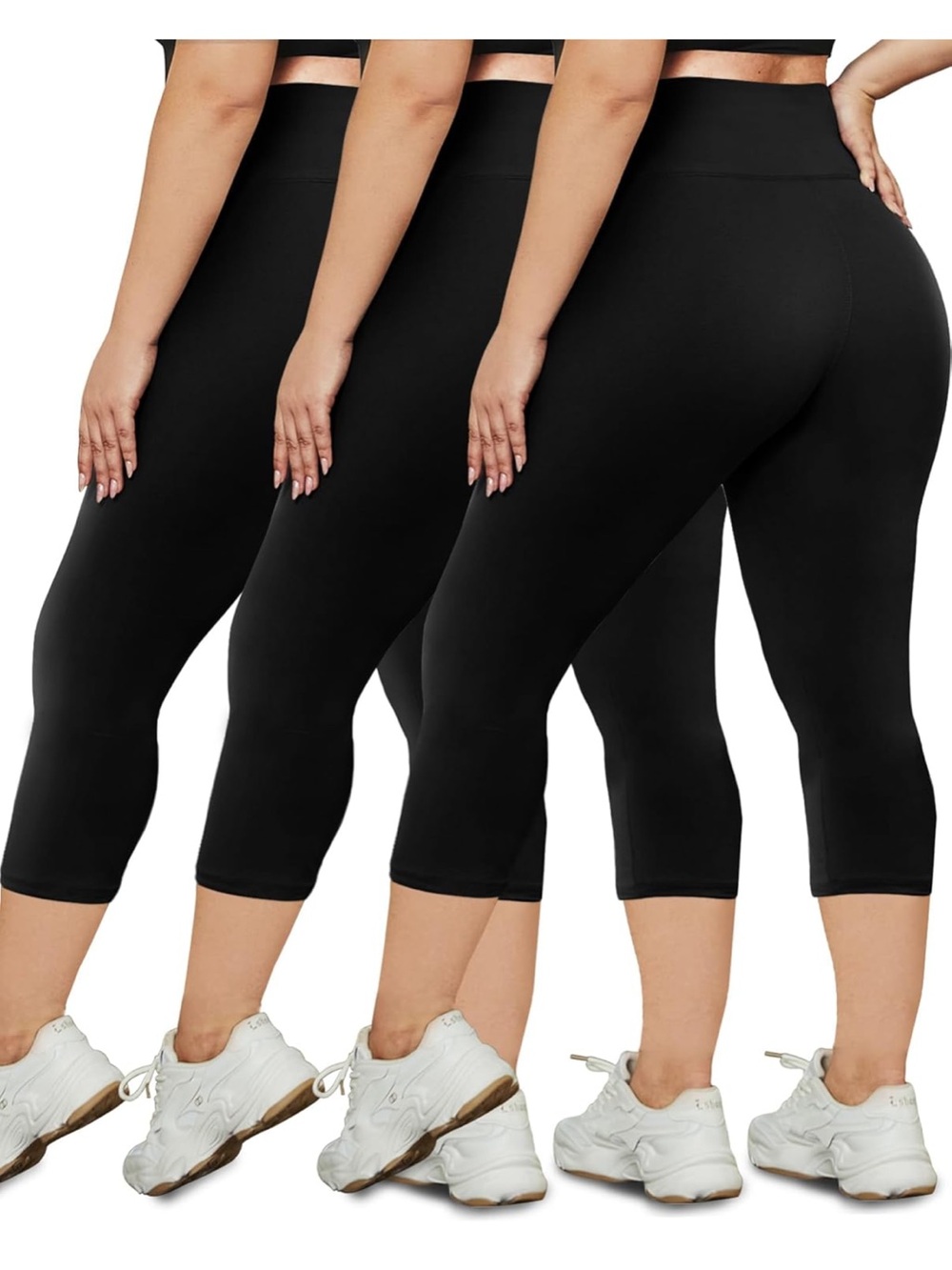 HLTPRO 3 Pack Plus Leggings High Waist Stretchy Soft Pants Workout Running Yoga